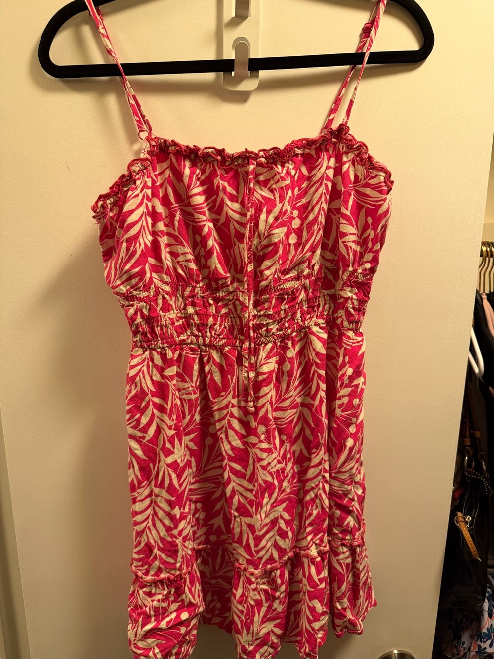 june & hudson Hot Pink and White Leaf-Print Mini Sundress